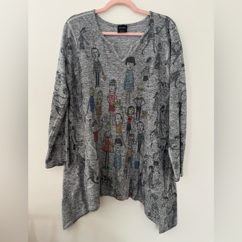 Inoah Tunic Large Women Grey Heathered Oversized A Line